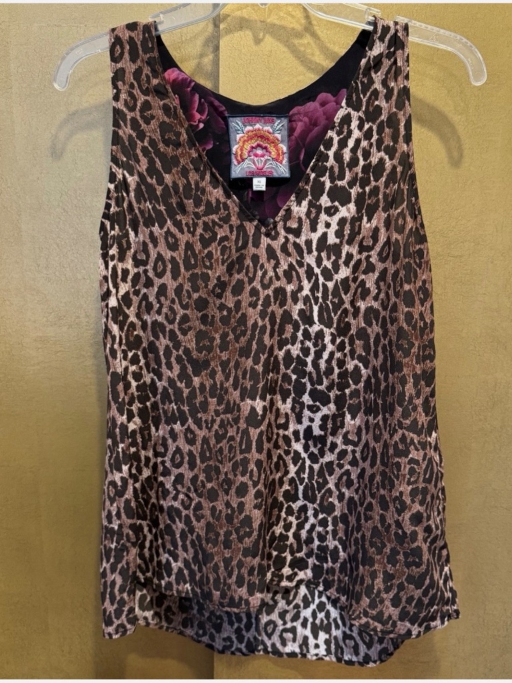 Johnny Was XS Low Cut V Neck Sleeveless Leopard Print A Line Silk Top Swing